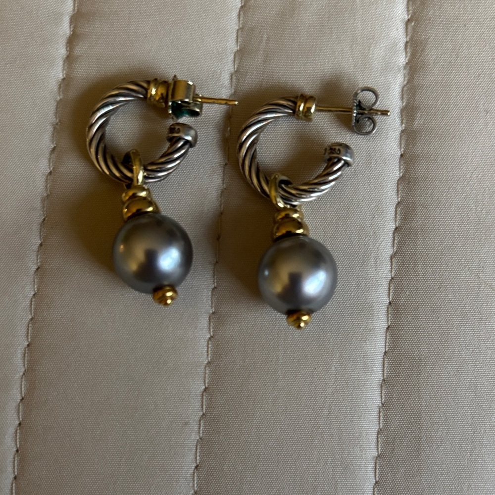 David Yurman Silver and Gold Pearl Earrings